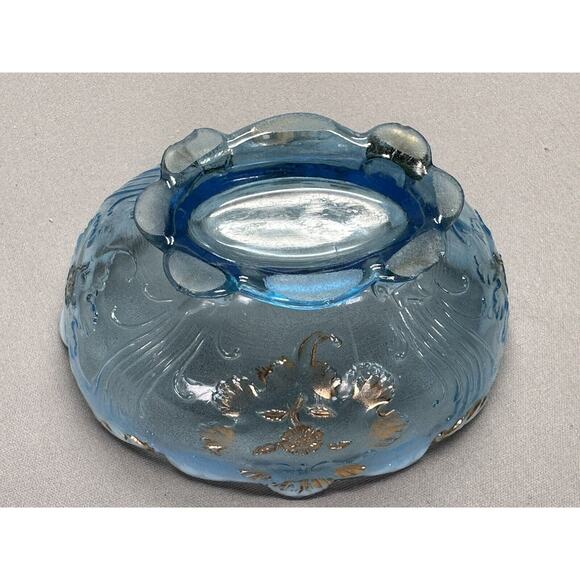 Antique Northwood Blue Opalescent Carnelian Everglades Berry Bowl Gold - Picture 8 of 10